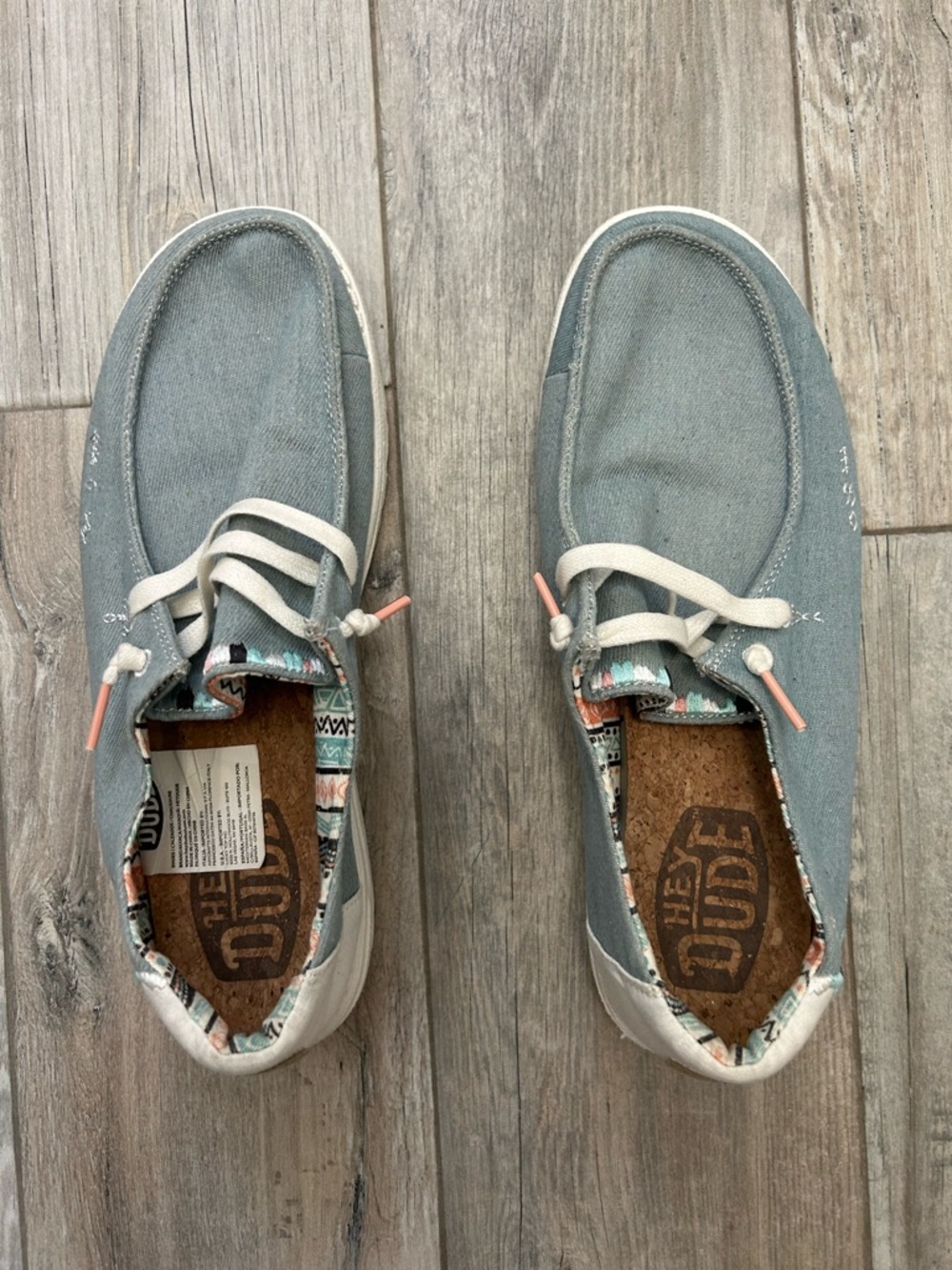 Hey Dude Women's Light Blue Canvas Sneakers with Patterned Lining